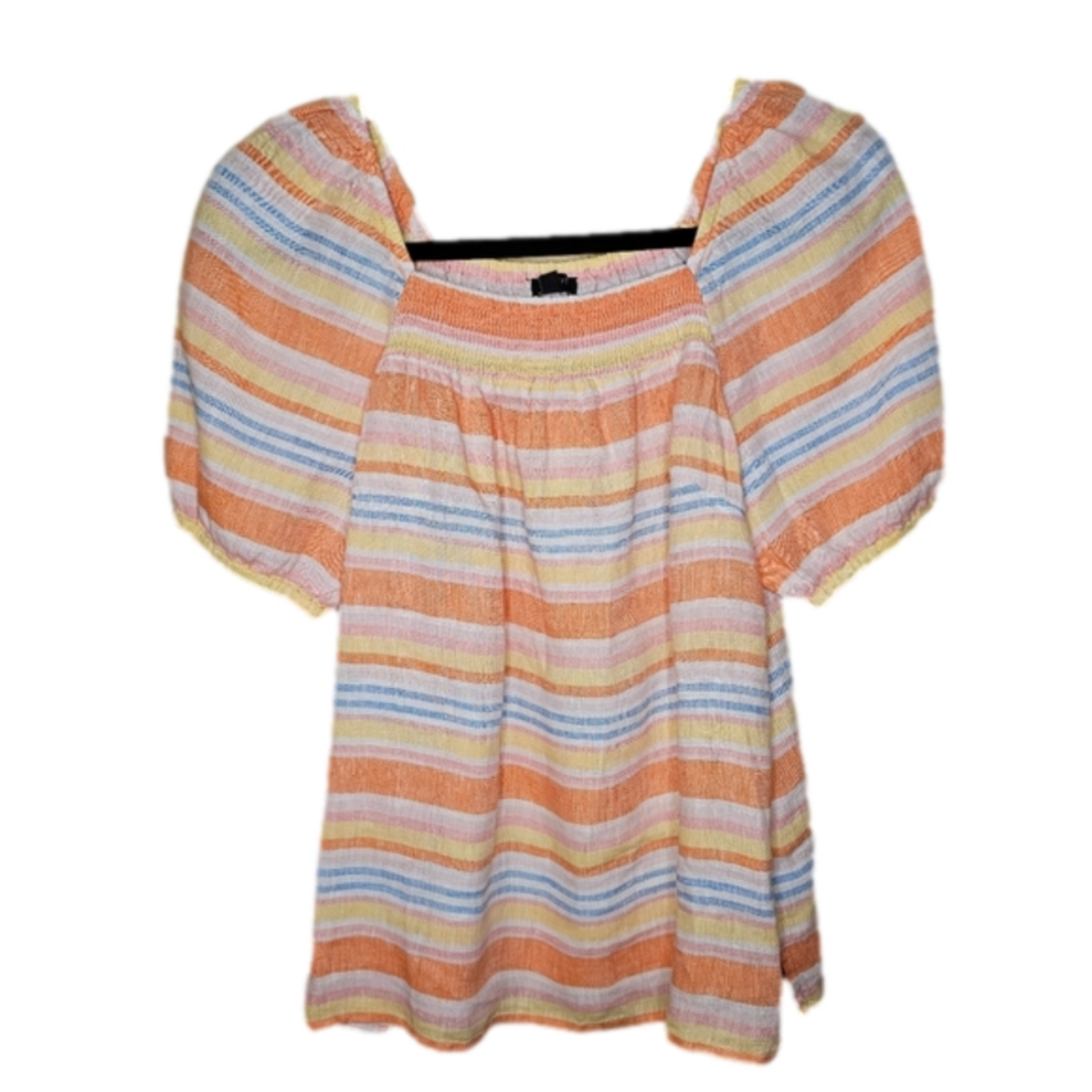 Talbots 100% Linen striped peasant top Size Small Petite